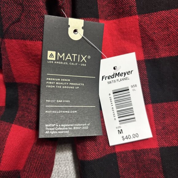 Matix Red & Black Plaid Flannel Shirt Sizes S,M,L,XL - Picture 6 of 14